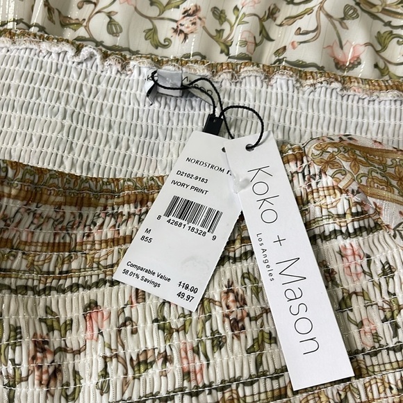 Koko & Mason Women’s Ivory Floral Print Long Sleeve Mini Dress Sz M Smocked NWT - Picture 11 of 13